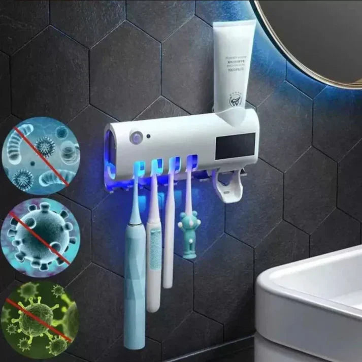 Porta Cepillos Dental con Esterilizador y Dispensador Automático