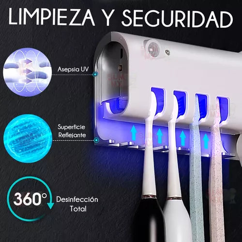 Porta Cepillos Dental con Esterilizador y Dispensador Automático